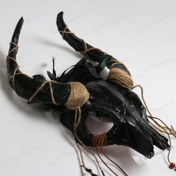 Black Devil Animal Horns Masquerade Mask Antelope Halloween Costume Party Mask - Picture 4 of 7